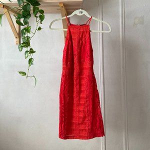 Topshop Mini Dress- Lace in Vibrant Red/Coral (Size 0, UK 4, EU 32)